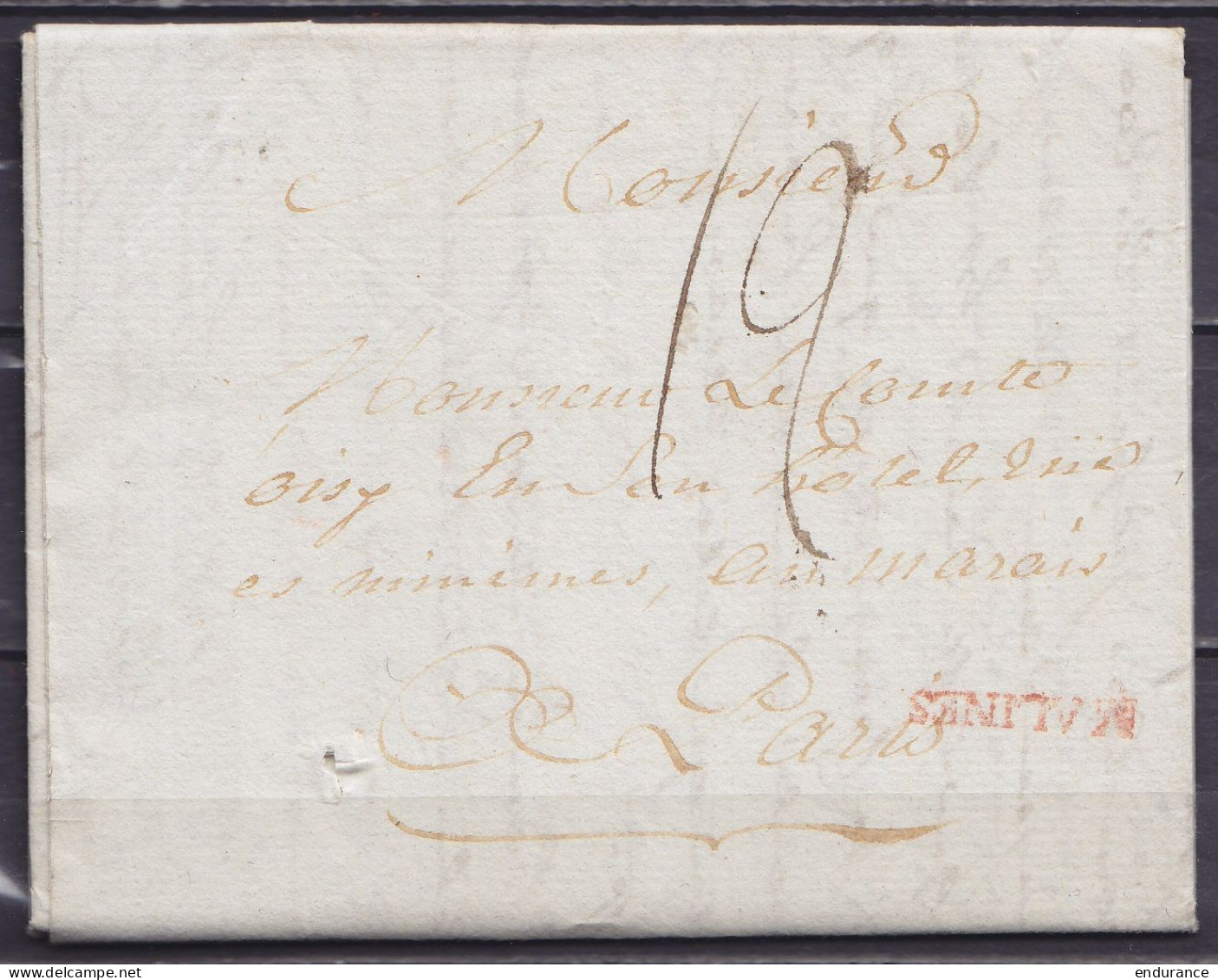 L. Datée 8 Février 1780 De HUMBEKE Pour Comte Oisy à PARIS - Griffe Rouge "MALINES" - Port "12" - 1714-1794 (Oesterreichische Niederlande)