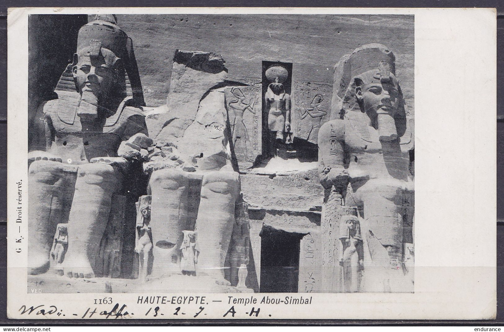 Egypte - CP "Temble Abou-Simbal" Affr. 3 Mil. Càpt HALFA /14.II.1907 Pour COURT-ST-ETIENNE - Càd "TRAVELLING POST / SHEL - Other & Unclassified