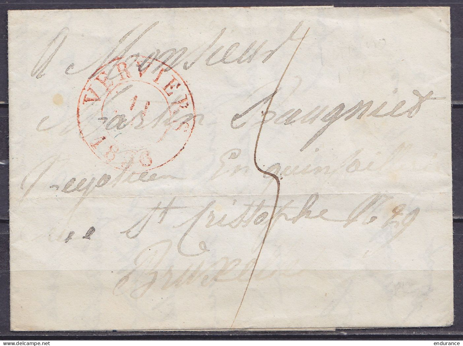 L. Càd VERVIERS /11 NOV 1836 Pour BRUXELLES - Port "5" (au Dos: Càd Bleu Arrivée BRUXELLES) - 1830-1849 (Belgique Indépendante)