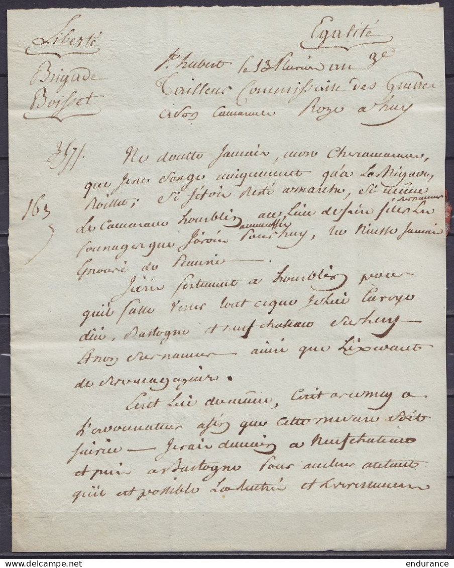 L. Datée 13 Pluviôse An 3 (1e Février 1795)  De SAINT-HUBERT Pour HUY - Man. "Service Militaire … Pressée" - 1794-1814 (Französische Besatzung)