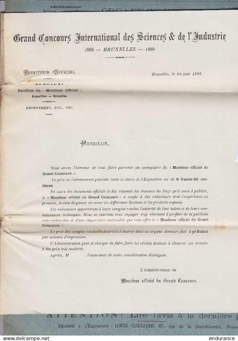 Bulletin" Grand Concours International Des Sciences & De L'Industrie - Bruxelles 1888" Sous Bande Affr. N°27 Càd BRUXELL - 1869-1888 Lion Couché