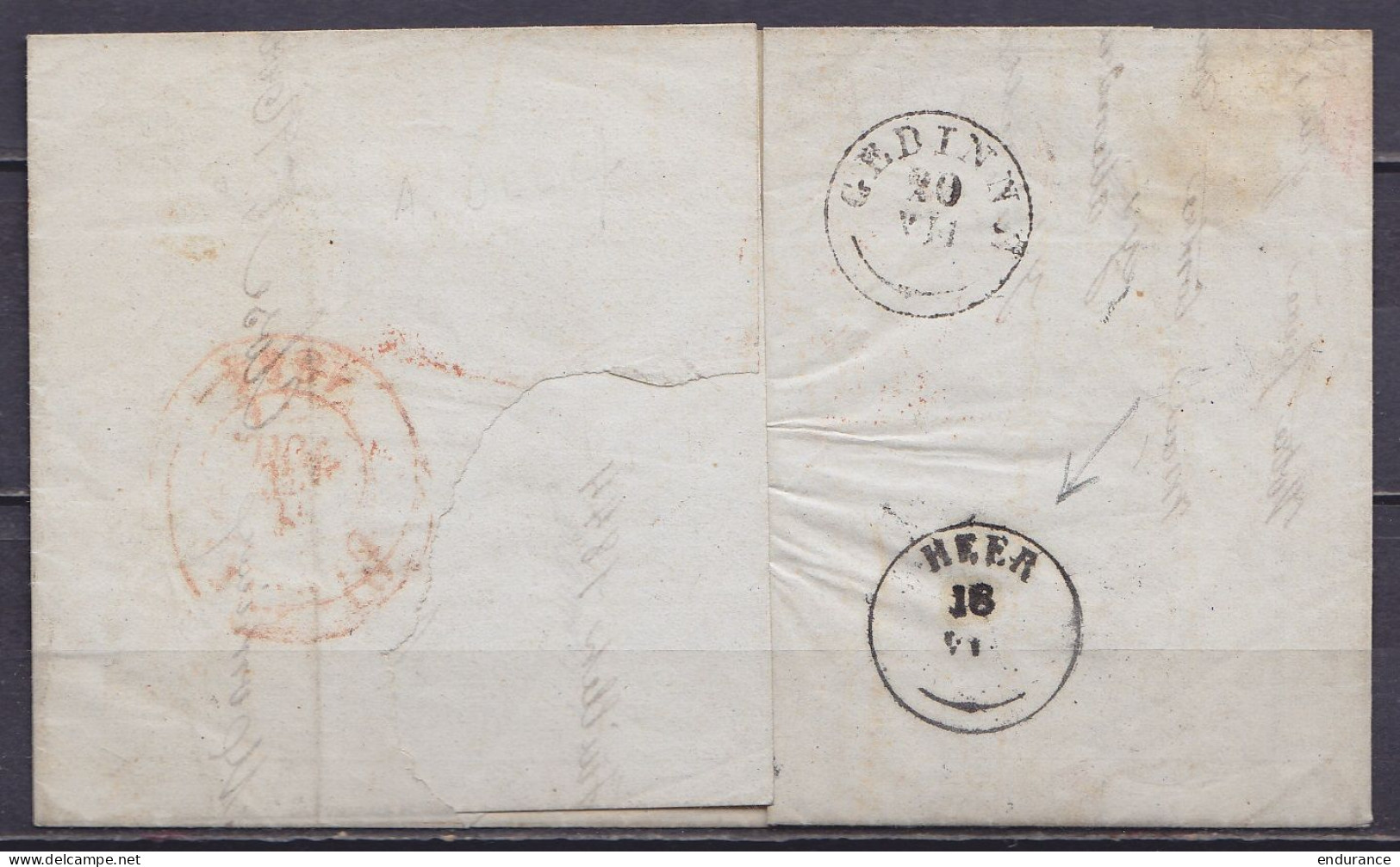 L. Cad MONS /17 JUIL. 1844 Pour SURICE, Déboursée Et Réexpédiée à RIENNE - [SR] - Port "3" (au Dos: Càd T18 De HEER Qui  - 1830-1849 (Belgica Independiente)