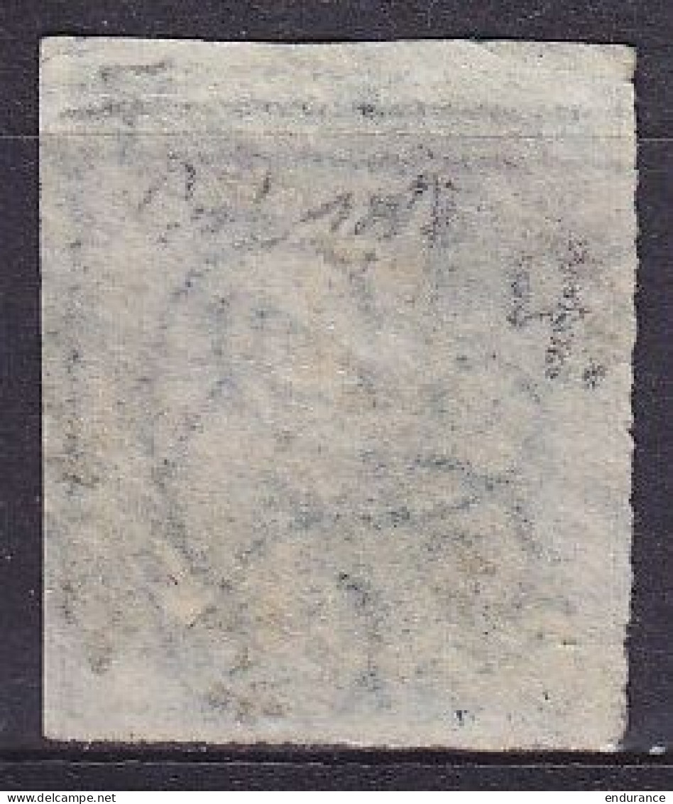 Belgique - N°4 - 20c Bleu Médaillon Léopold I 1850 P58 WATERLOO - Papier Mince, Filigrane "LL" Entrelacés & Encadrés - C - 1849-1850 Médaillons (3/5)