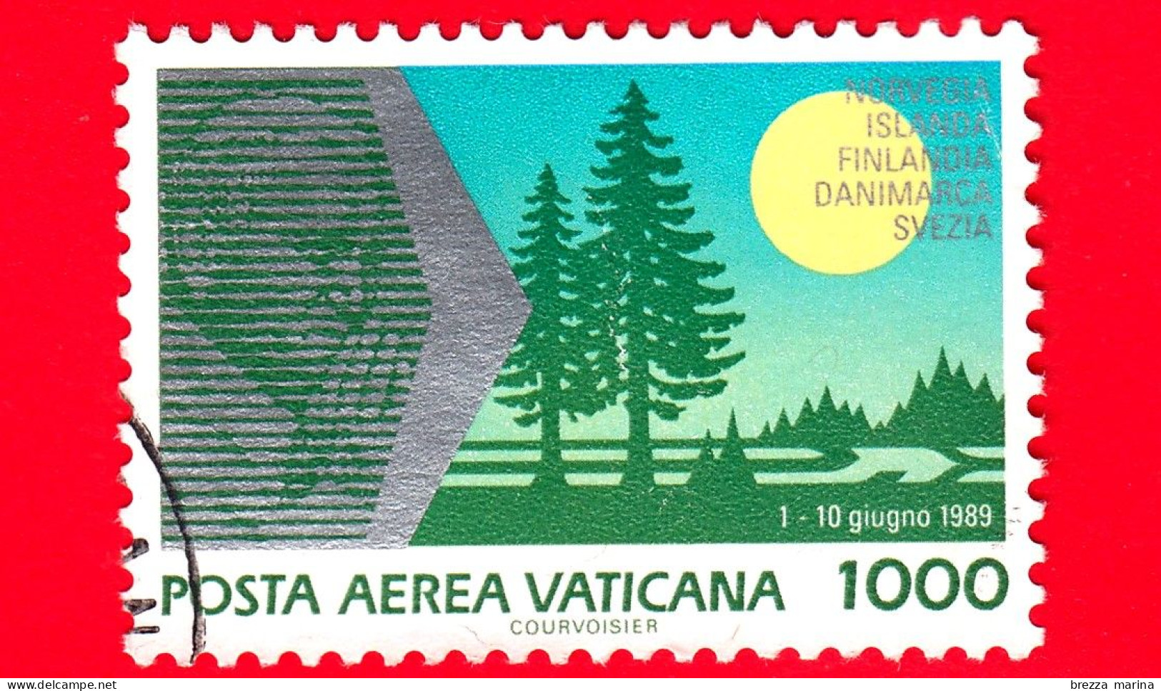 VATICANO  - Usato - 1990 - Viaggi Di Giovanni Paolo II - POSTA AEREA - Paesi Scandinavi - 1000 L. - Airmail