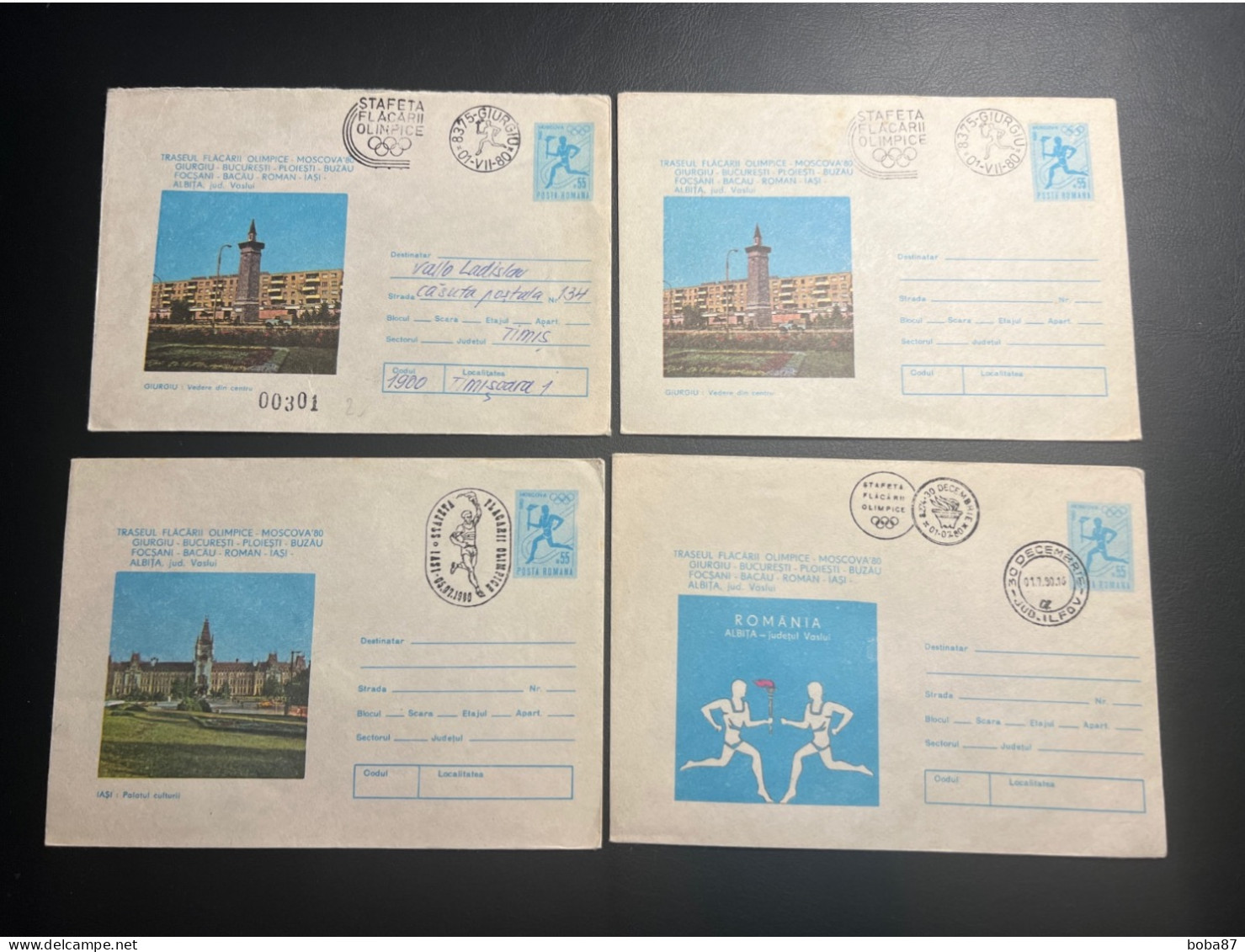 1980 MOSCOW SUMMER OLYMPICS  TORCH RELAY ROMANIA 34 DIFFERENT COVERS WITH CANCELATIONS - Estate 1980: Mosca