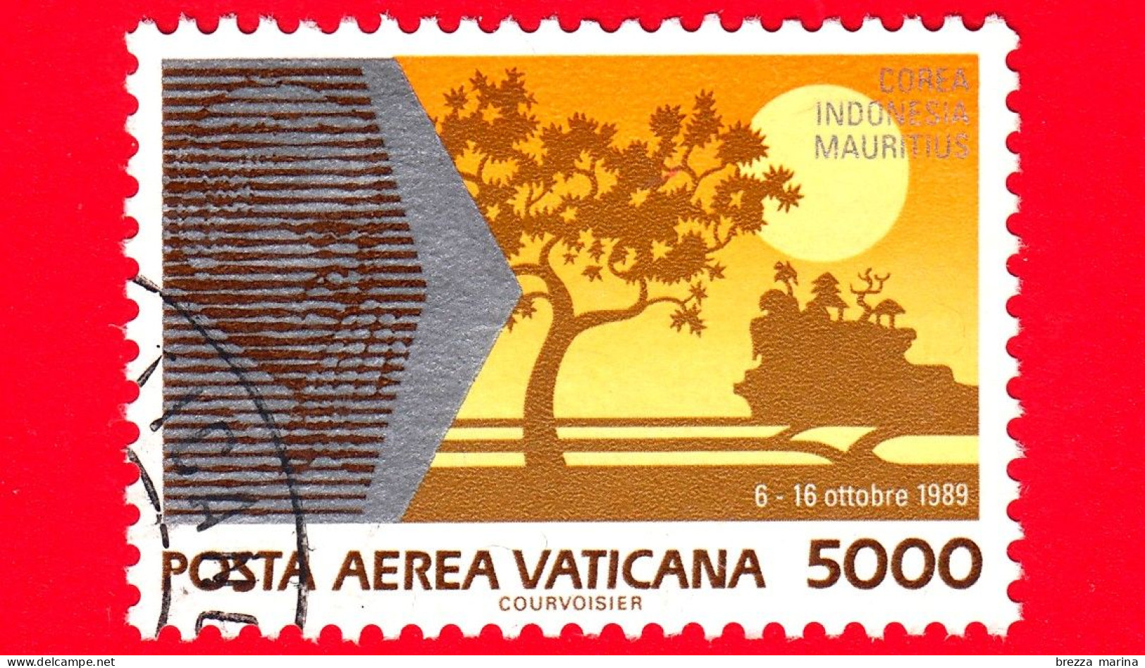 VATICANO  - Usato - 1990 - Viaggi Di Giovanni Paolo II - POSTA AEREA - Corea - 5000 L. - Luftpost