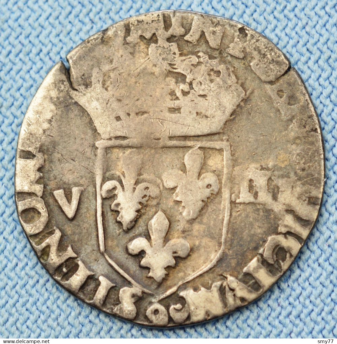 France • 1/8 Ecu • 1578-1589 • Henri III •  Dy# 1134 • Date Illisible • [24-676] - 1574-1589 Henri III