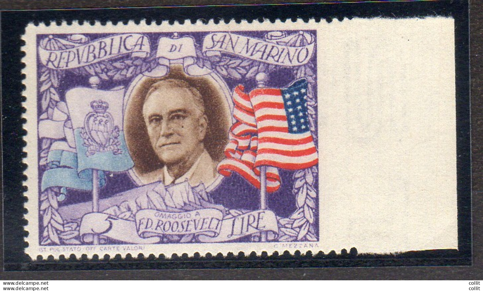 Roosevelt Lire 5 Varietà Non Dentellato A Destra - Unused Stamps