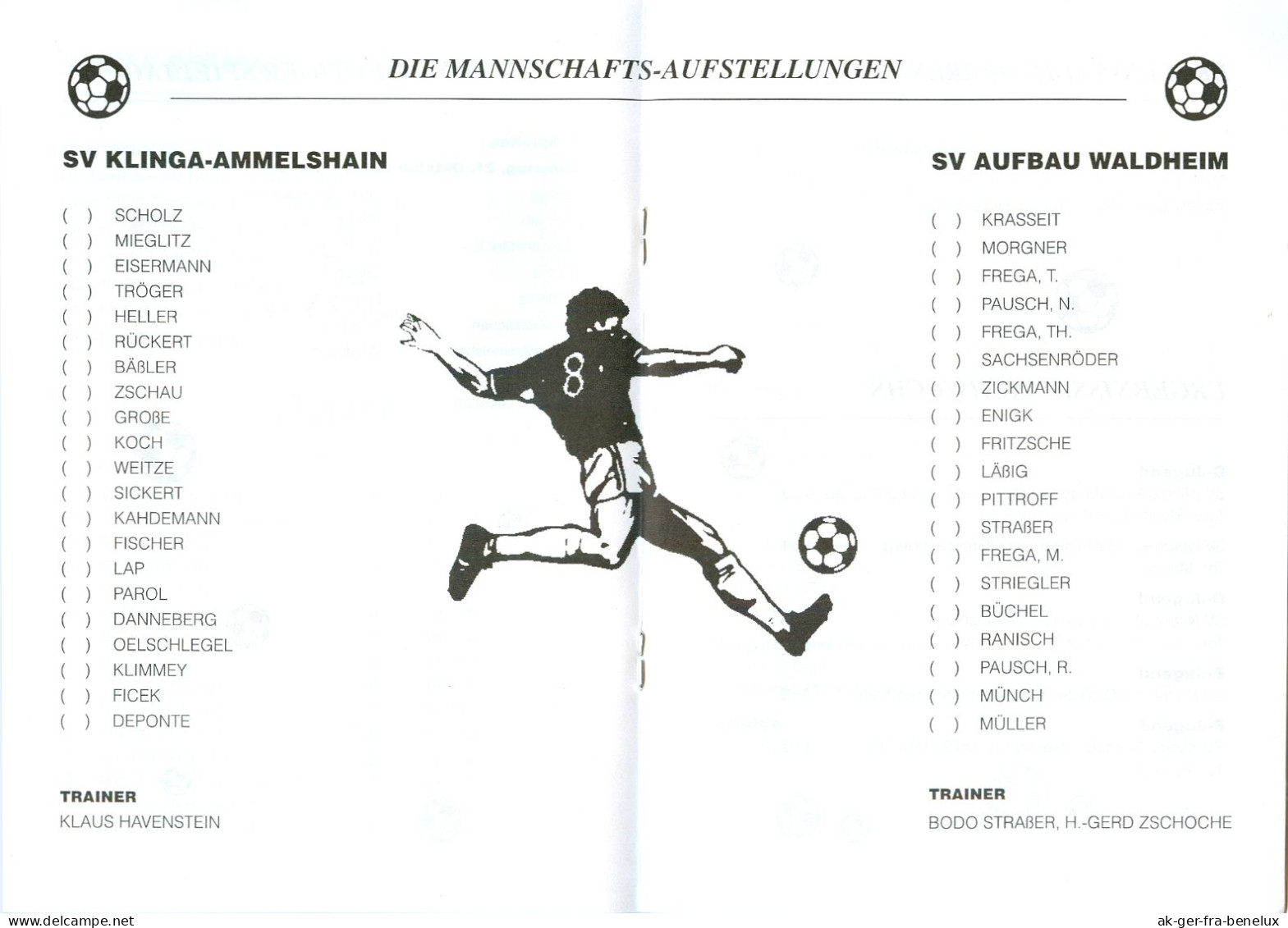 Fußball-Programm PRG SV Klinga-Ammelshain Vs SV Aufbau Waldheim 21. 10. 2000 Parthenstein Naunhof Zschopautal BSG Aufbau - Programmes