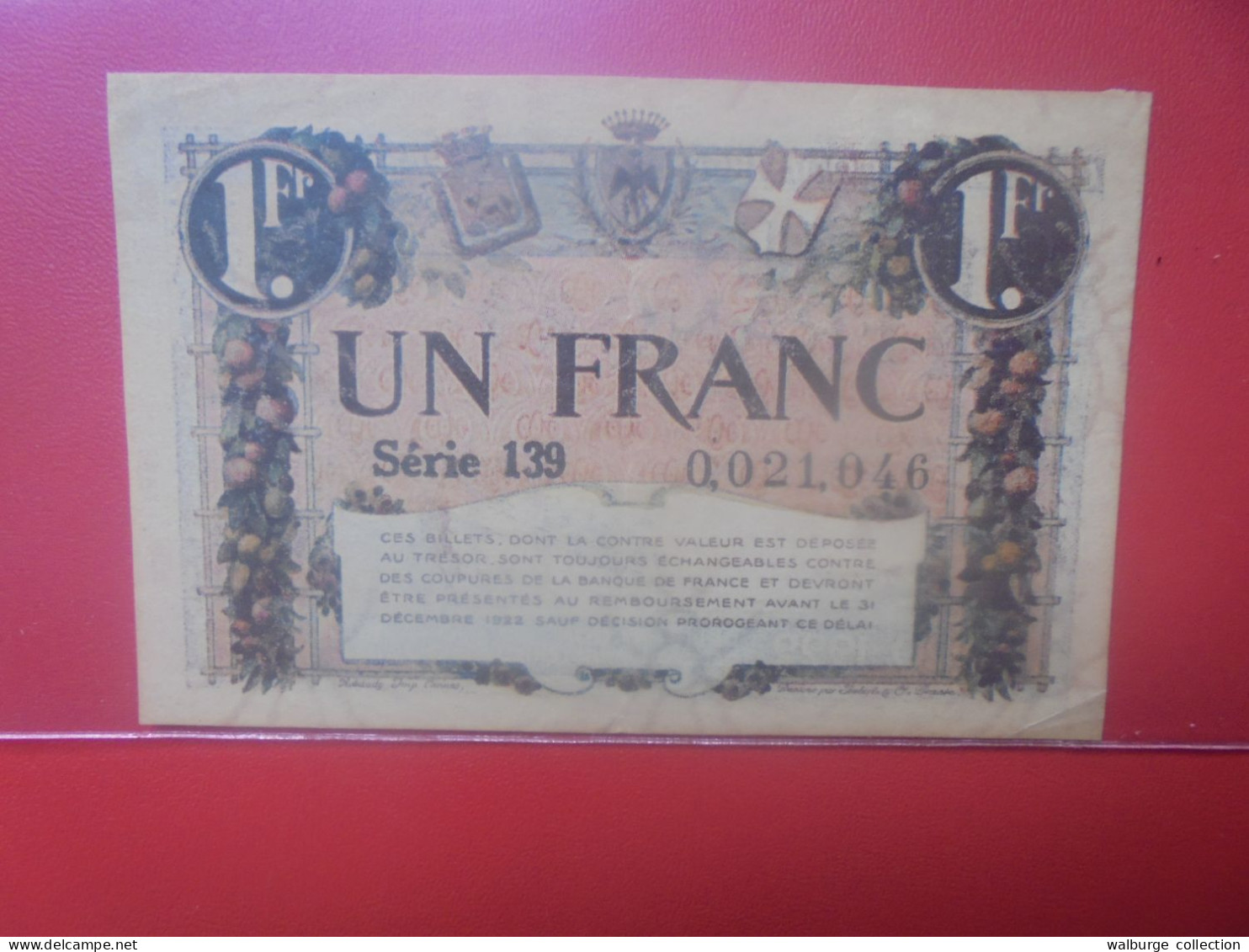 NICE 1 FRANC 1920/22 Circuler (B.33) - Chambre De Commerce