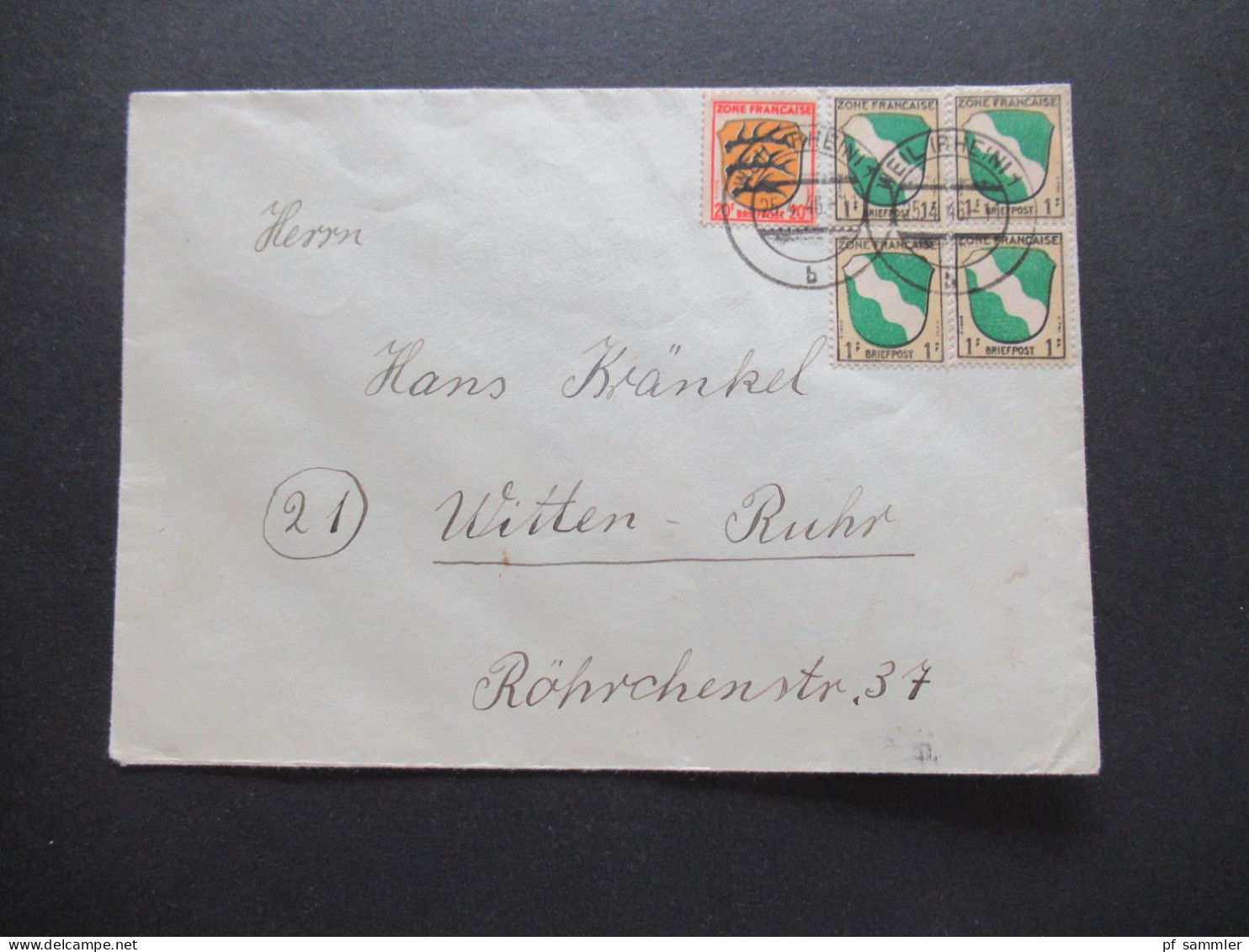 1946 Französische Zone Mi.Nr.1 (4) Und Nr.8 MiF Tagesstempel Weil (Rhein) Fernbrief Nach Witten Ruhr - Emissioni Generali