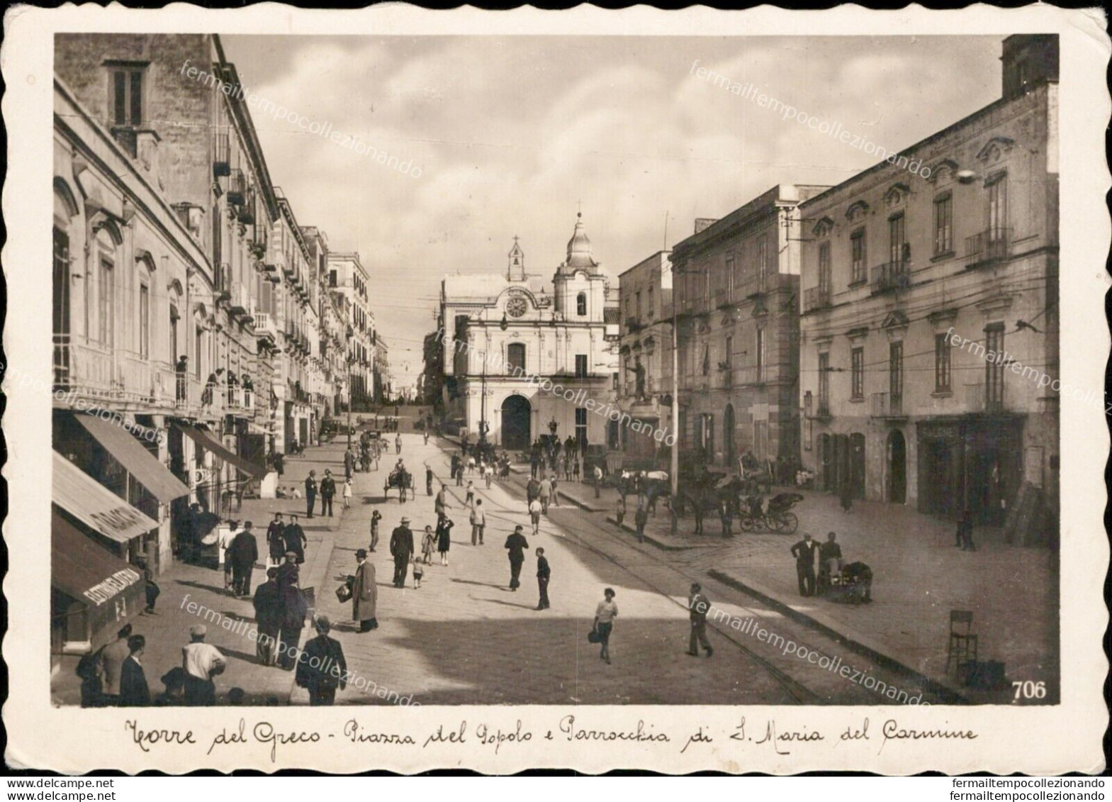 Al444 Cartolina Torre Del Greco Piazza Del Popolo E Parrocch Provincia Di Napoli - Napoli