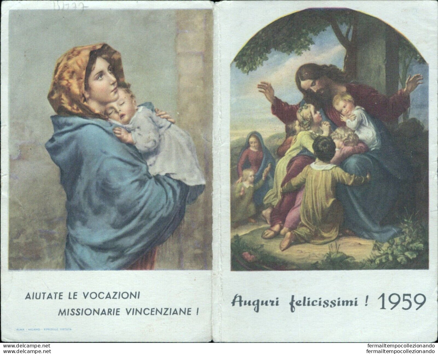 Bs77 Calendarietto Religioso Auguri Felicissimi 1959 - Sonstige & Ohne Zuordnung