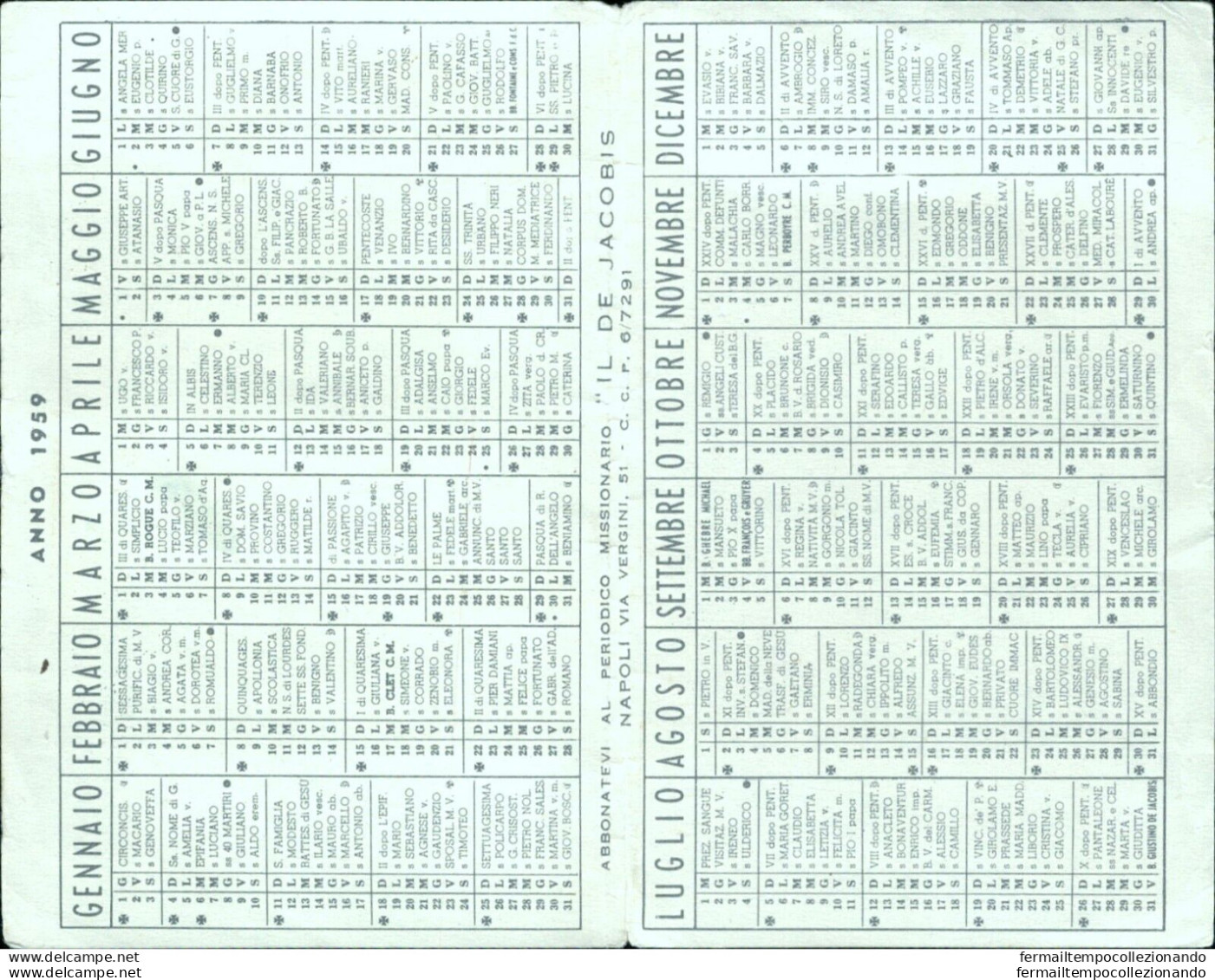 Bs77 Calendarietto Religioso Auguri Felicissimi 1959 - Sonstige & Ohne Zuordnung