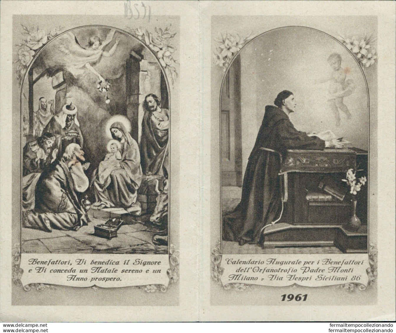 Bs91 Calendarietto Religioso Milano Orfanotrofio Padre Monti - Otros & Sin Clasificación
