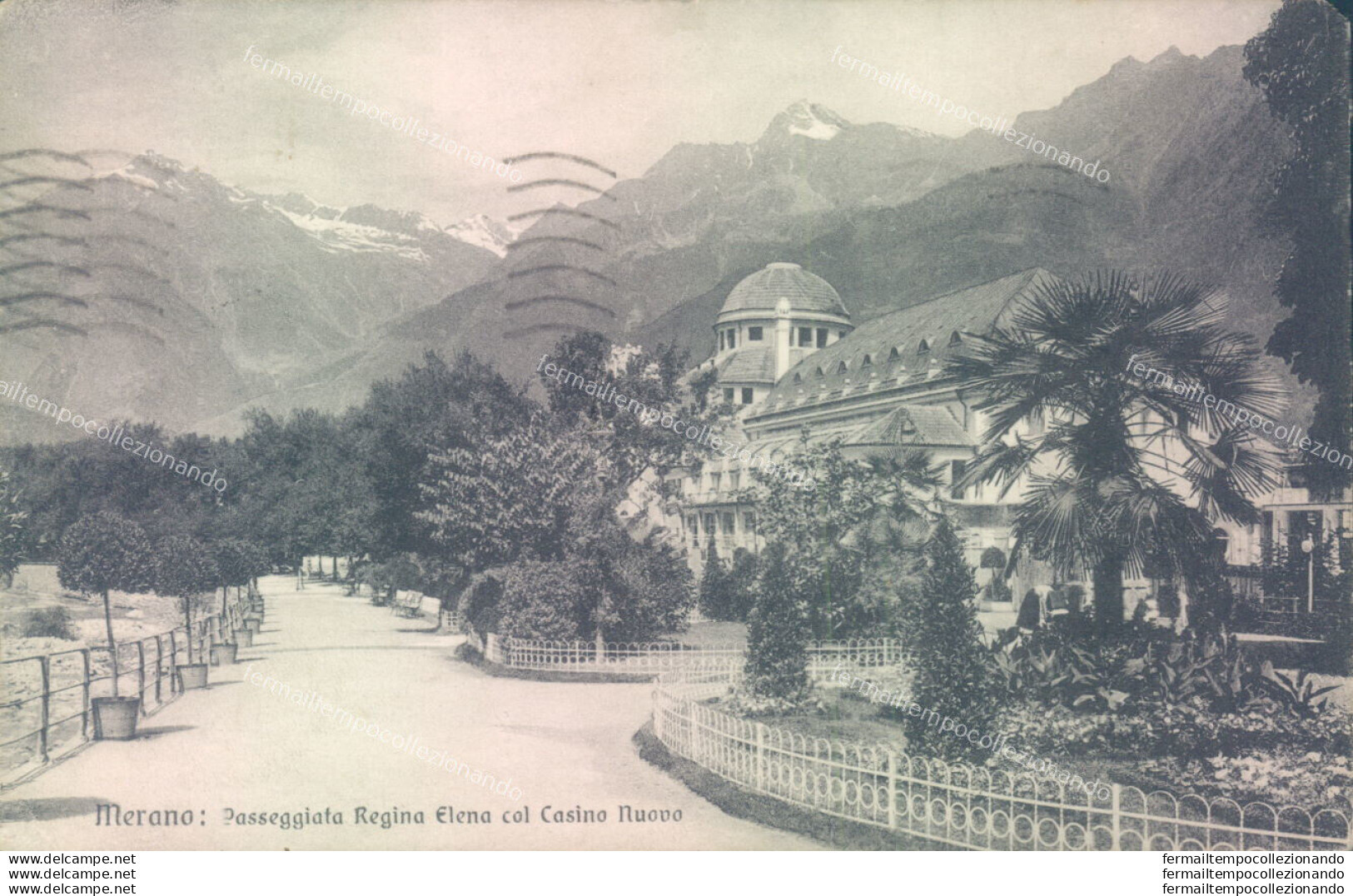 Aa548 Cartolina Merano Passeggiata Regina Elena Col Casino' 1935 Nuovo Bolzano - Bolzano