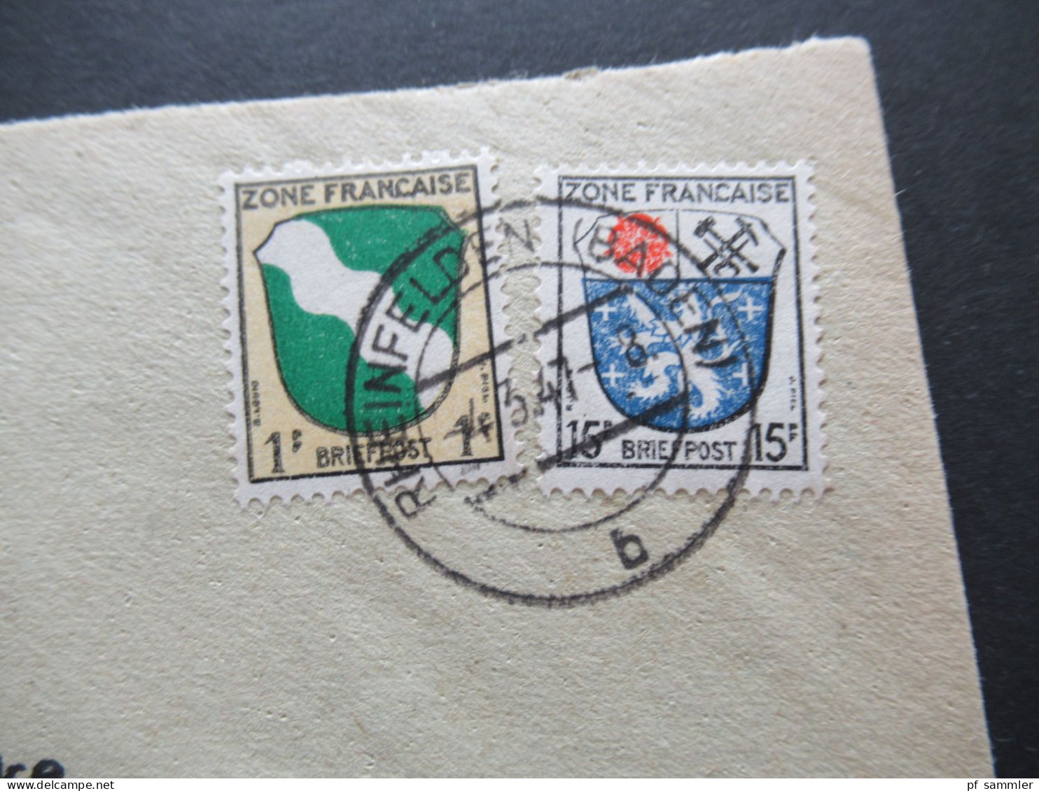 1947 Französische Zone Mi.Nr.1 Und Nr.7 MiF Tagesstempel Rheinfelden (Baden) Ortsbrief Umschlag Kohlenhandel - Amtliche Ausgaben