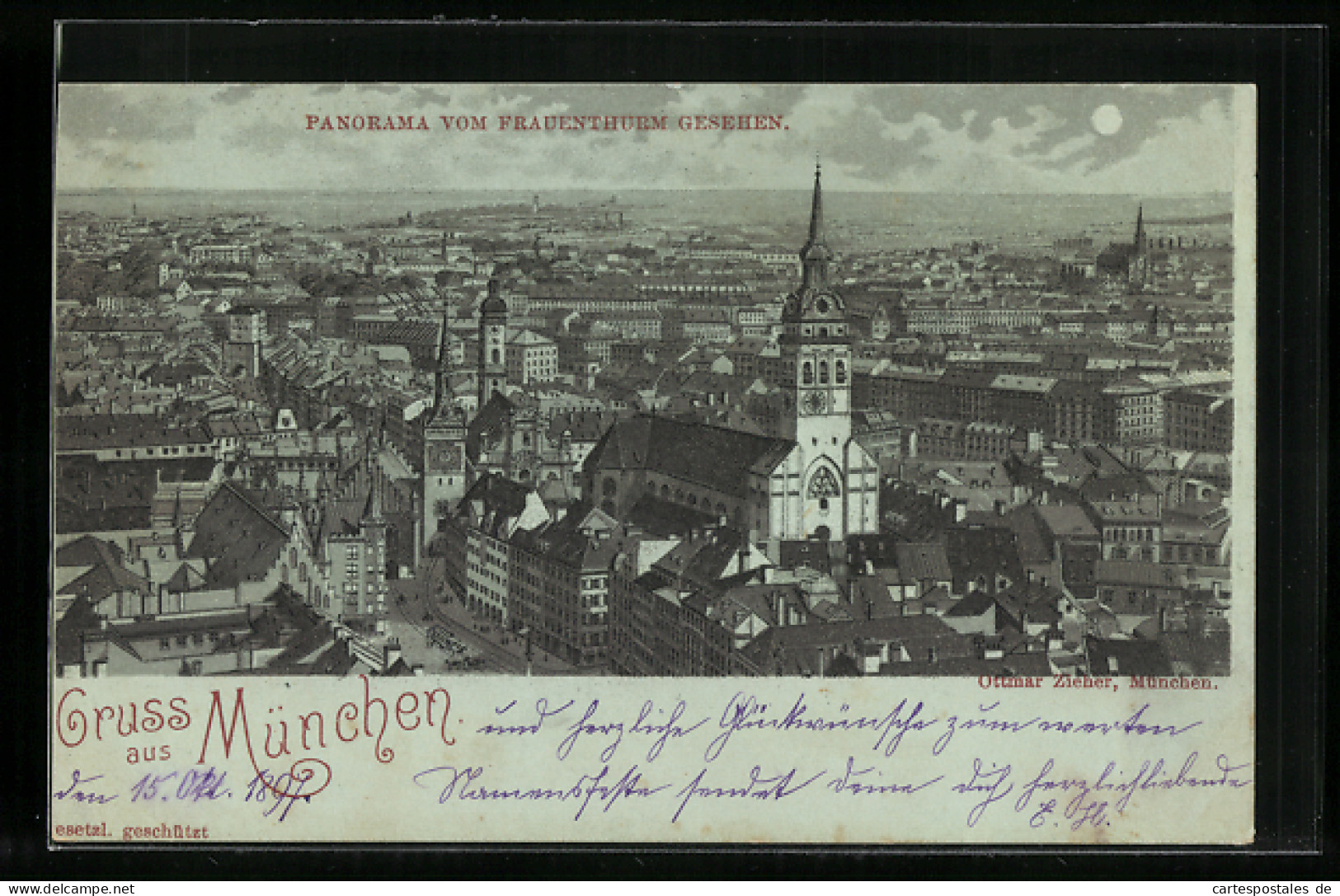 Mondschein-Lithographie München, Panorama Vom Frauenthurm Gesehen  - Muenchen