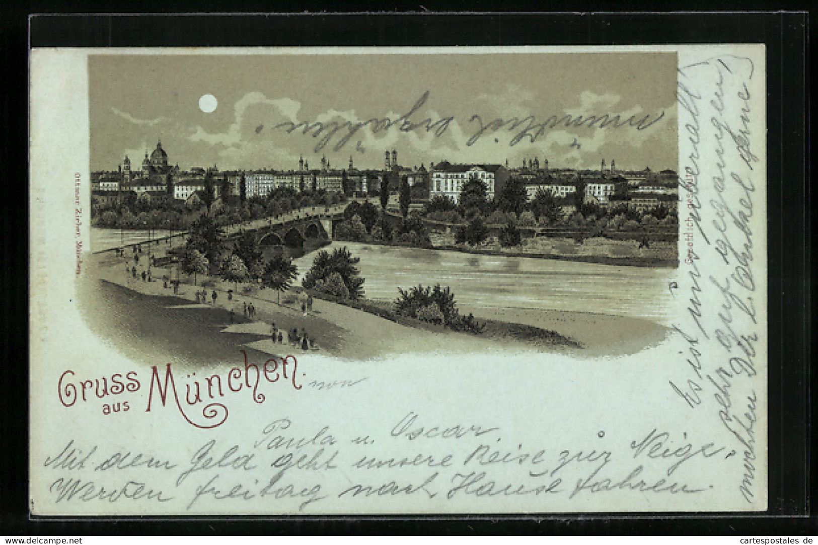 Lithographie München, Ortsansicht Mit Isarpartie  - Muenchen