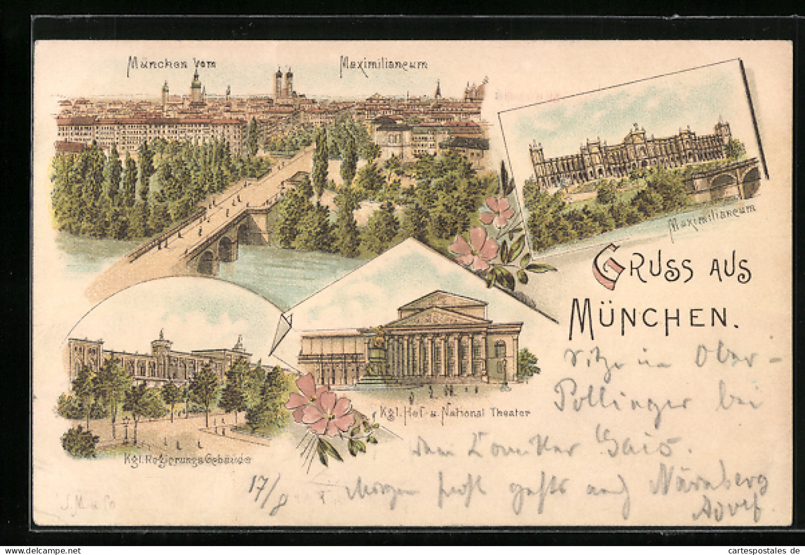 Lithographie München, Maximilianeum, Hof- Und Nationaltheater, Regierungsgebäude  - Theater