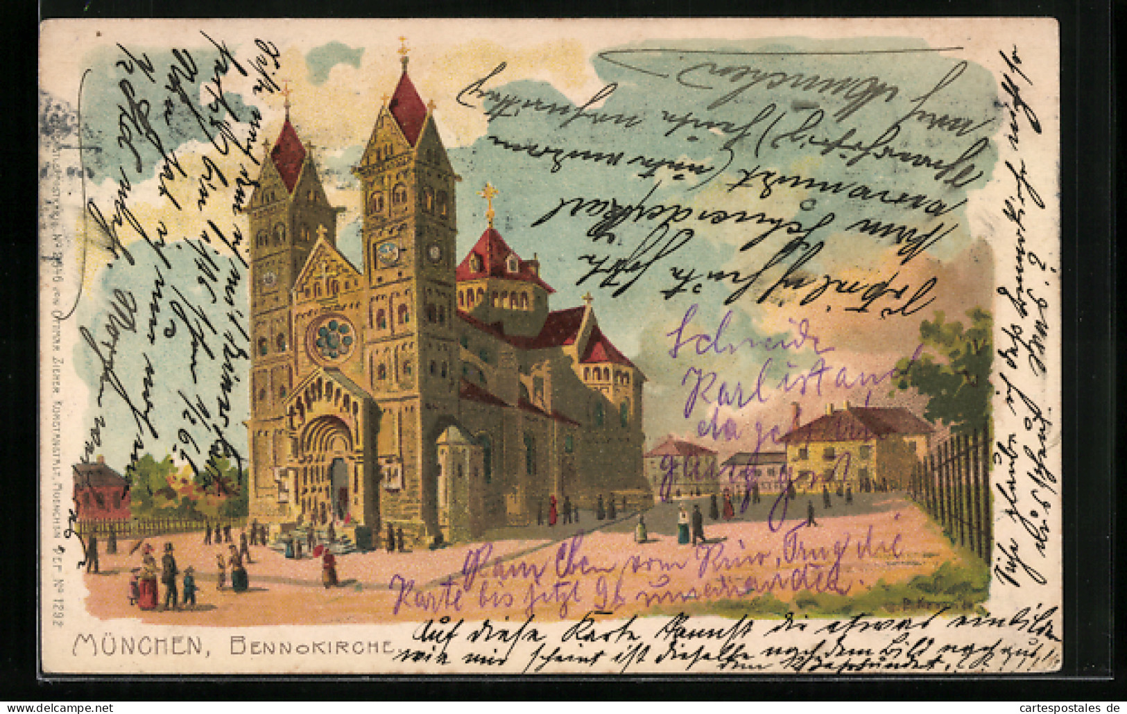 Lithographie München, Bennokirche  - Muenchen