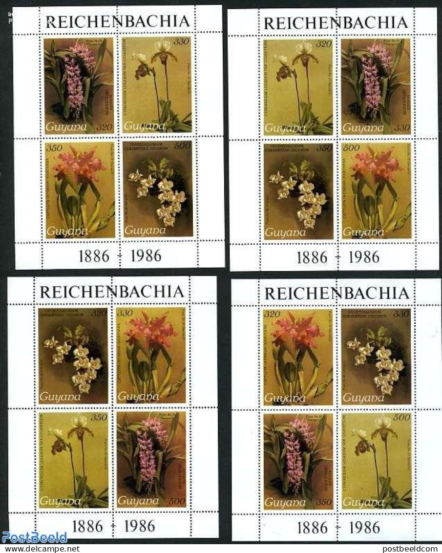 Guyana 1988 Orchids 4x4v M/s, Mint NH, Nature - Orchids - Guyane (1966-...)