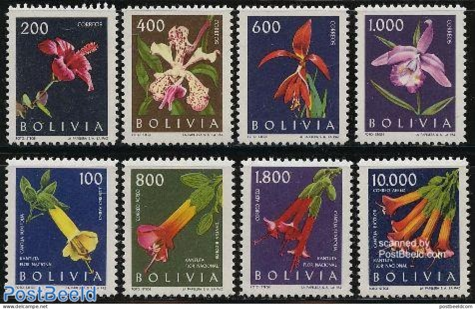 Bolivia 1962 Flowers 8v, Mint NH, Nature - Flowers & Plants - Orchids - Bolivia