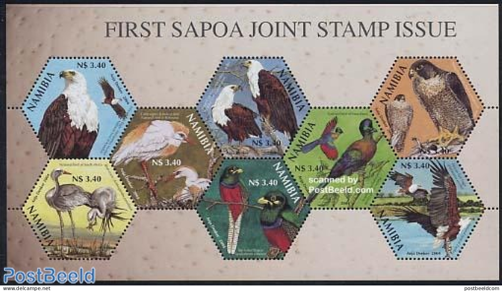 Namibia 2004 Birds S/s, Sapoa Joint Stamp Issue, Mint NH, Nature - Birds - Birds Of Prey - Namibie (1990- ...)
