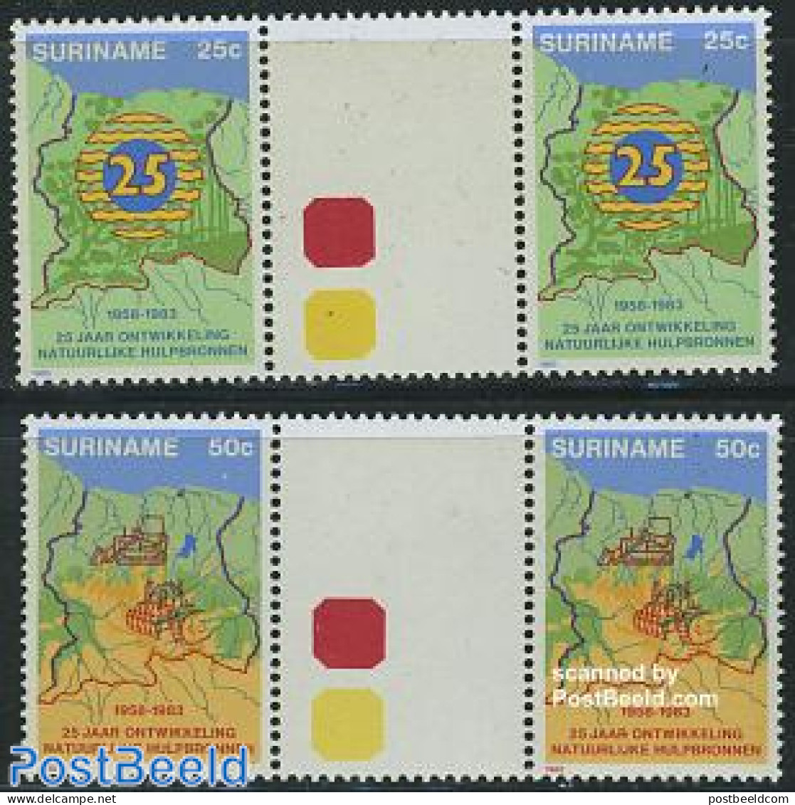 Suriname, Republic 1983 Natural Resources 2v, Gutter Pairs, Mint NH, Science - Various - Mining - Maps - Aardrijkskunde