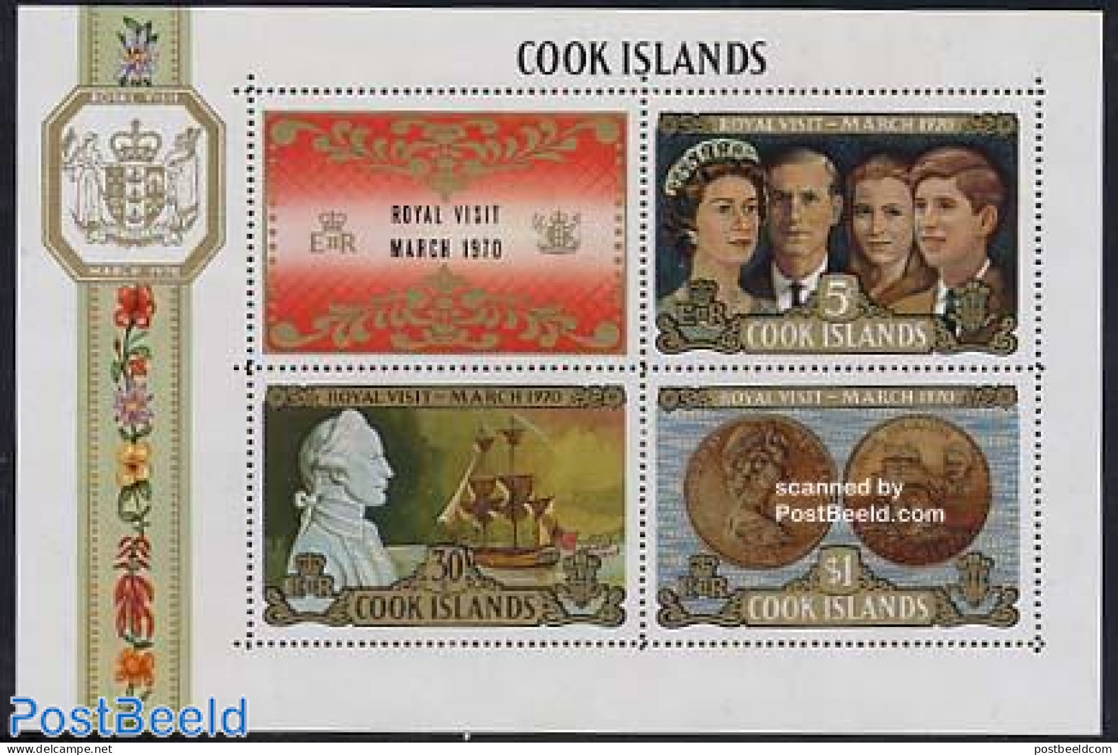 Cook Islands 1970 Royal Visit S/s, Mint NH, History - Transport - Various - Explorers - Kings & Queens (Royalty) - Shi.. - Erforscher