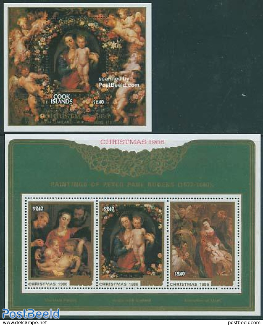 Cook Islands 1986 Christmas, Rubens 2 S/s, Mint NH, Religion - Christmas - Art - Paintings - Rubens - Navidad