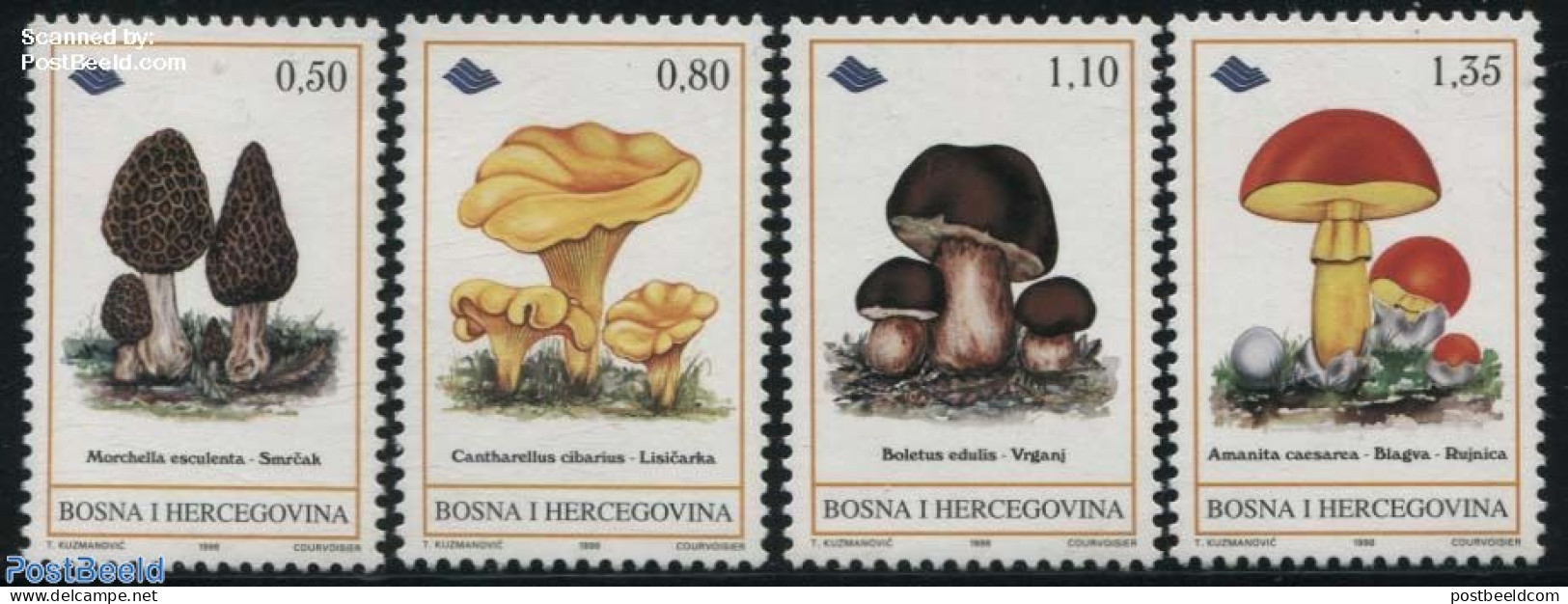 Bosnia Herzegovina 1998 Eatable Mushrooms 4v, Mint NH, Nature - Mushrooms - Paddestoelen