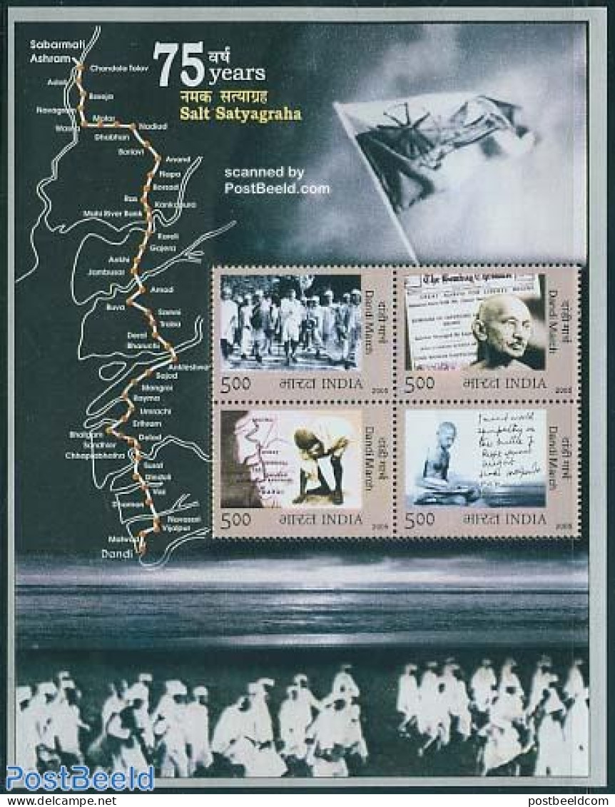 India 2005 Dandi Marsh S/s, Mint NH, History - Various - Gandhi - Maps - Art - Handwriting And Autographs - Unused Stamps