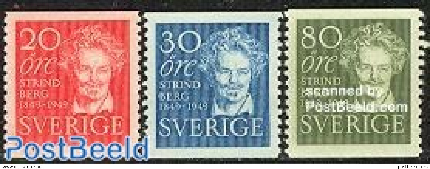 Sweden 1949 A. Strindberg 3v, Mint NH, Art - Authors - Nuovi