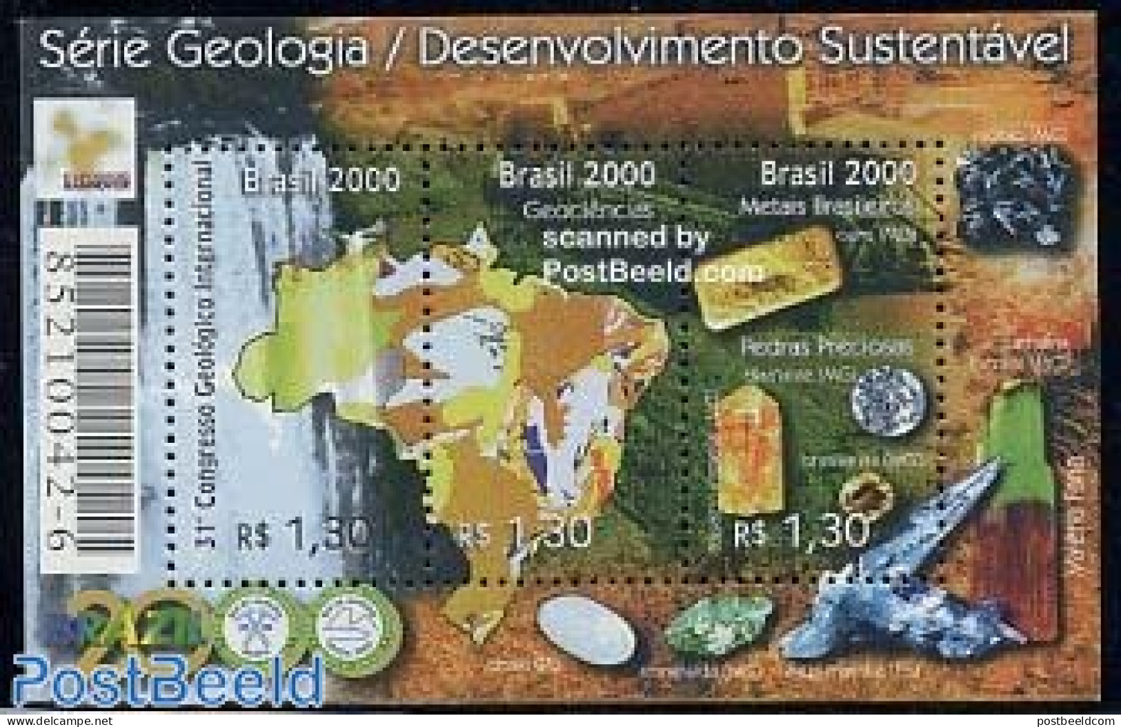 Brazil 2000 Expo, Gemstones S/s, Mint NH, History - Various - Geology - Maps - Nuovi