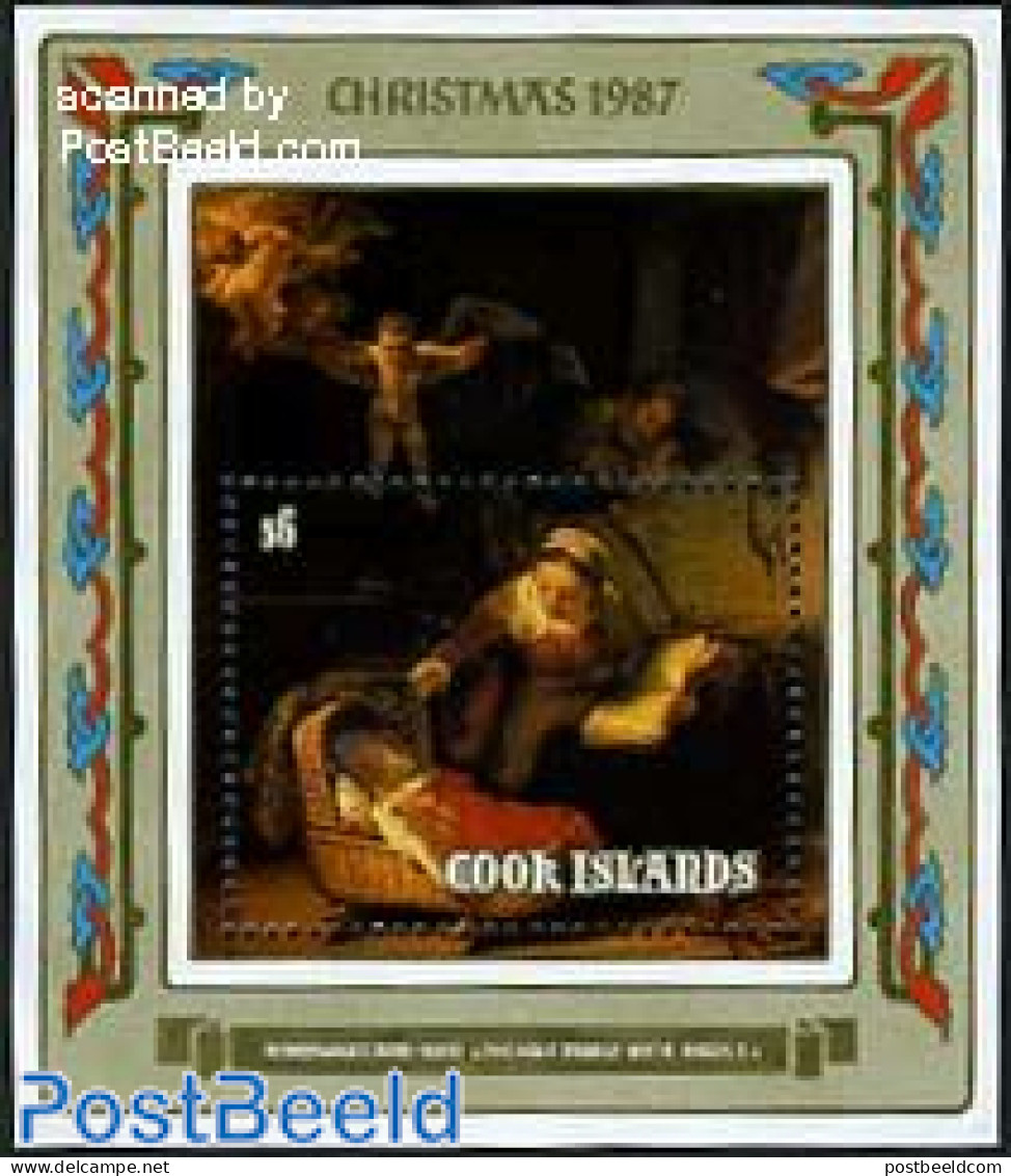 Cook Islands 1987 Christmas, Rembrandt S/s, Mint NH, Religion - Christmas - Art - Paintings - Rembrandt - Navidad