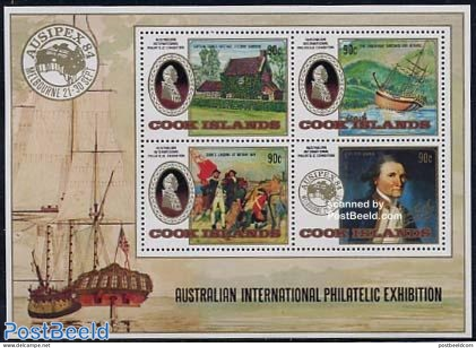 Cook Islands 1984 Ausipex S/s, Mint NH, History - Transport - Explorers - Philately - Ships And Boats - Exploradores