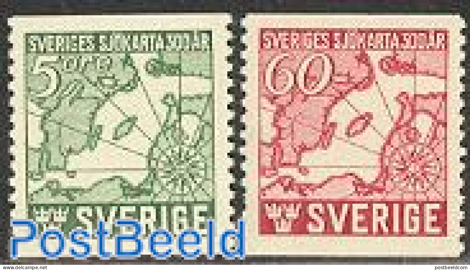 Sweden 1944 Sea Map 2v, Mint NH, Various - Maps - Ongebruikt