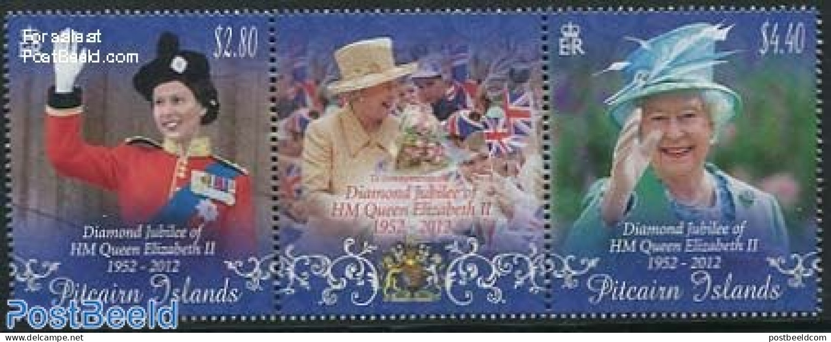 Pitcairn Islands 2012 Elizabeth II Diamond Jubilee 3v [::], Mint NH, History - Kings & Queens (Royalty) - Familles Royales