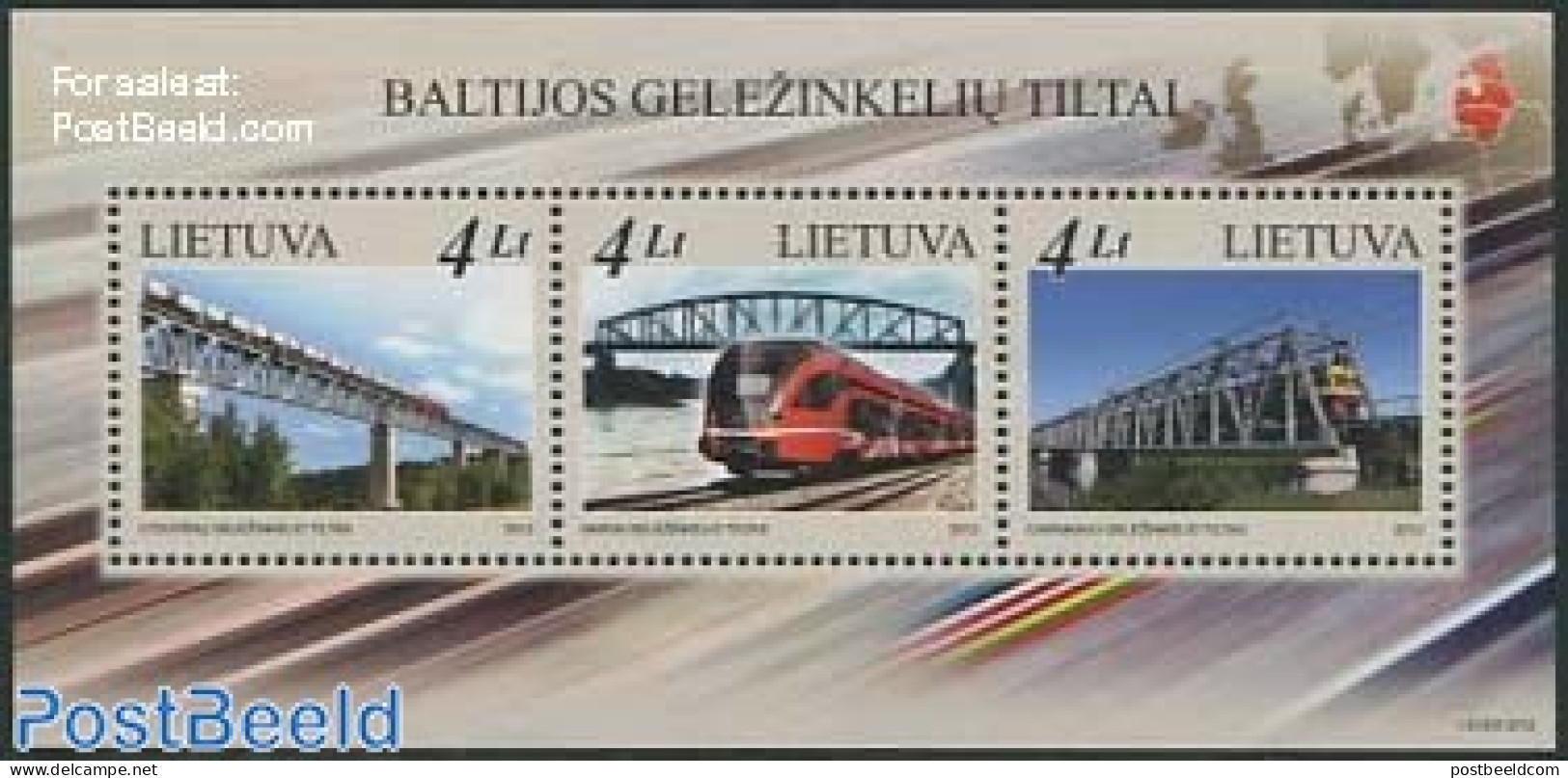 Lithuania 2012 Railway Bridges 3v M/s, Mint NH, Transport - Various - Railways - Joint Issues - Art - Bridges And Tunn.. - Trenes