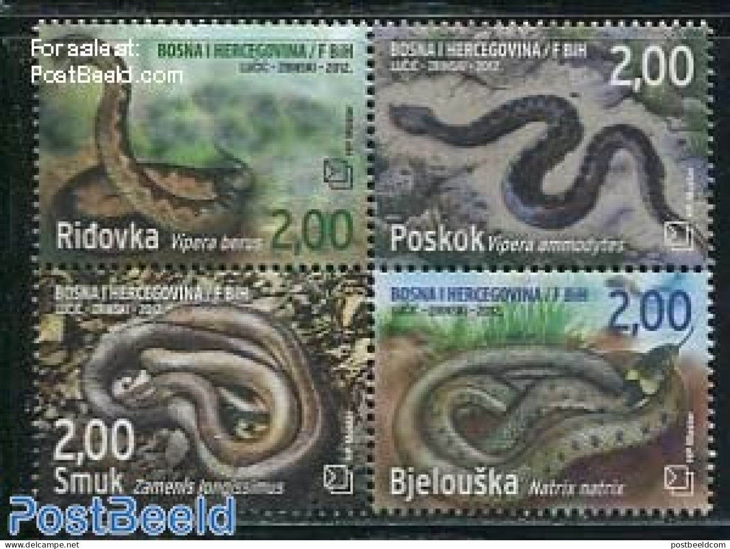 Bosnia Herzegovina - Croatic Adm. 2012 Snakes 4v [+], Mint NH, Nature - Reptiles - Snakes - Bosnia And Herzegovina