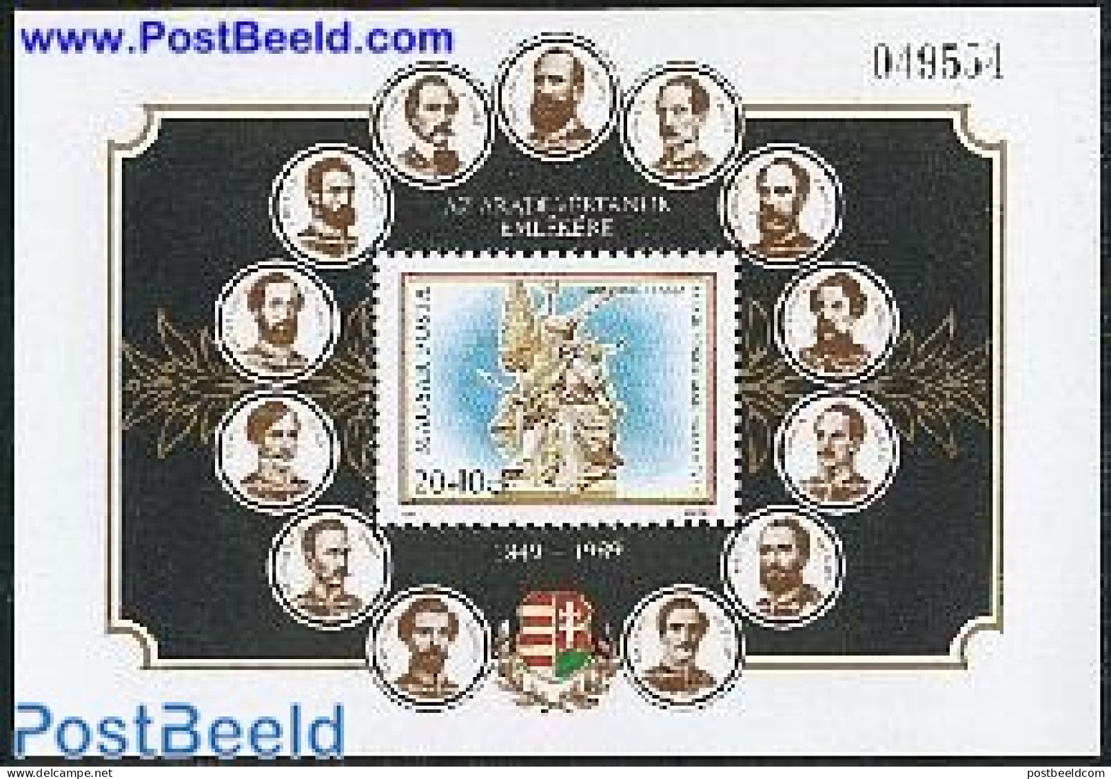 Hungary 1989 Arad Martyrs S/s, Mint NH, History - Coat Of Arms - Art - Sculpture - Unused Stamps