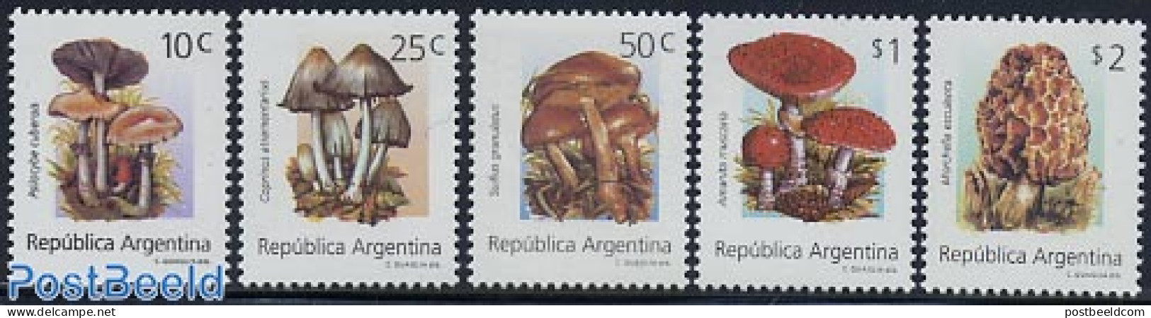 Argentina 1994 Mushrooms 5v, Mint NH, Nature - Mushrooms - Unused Stamps