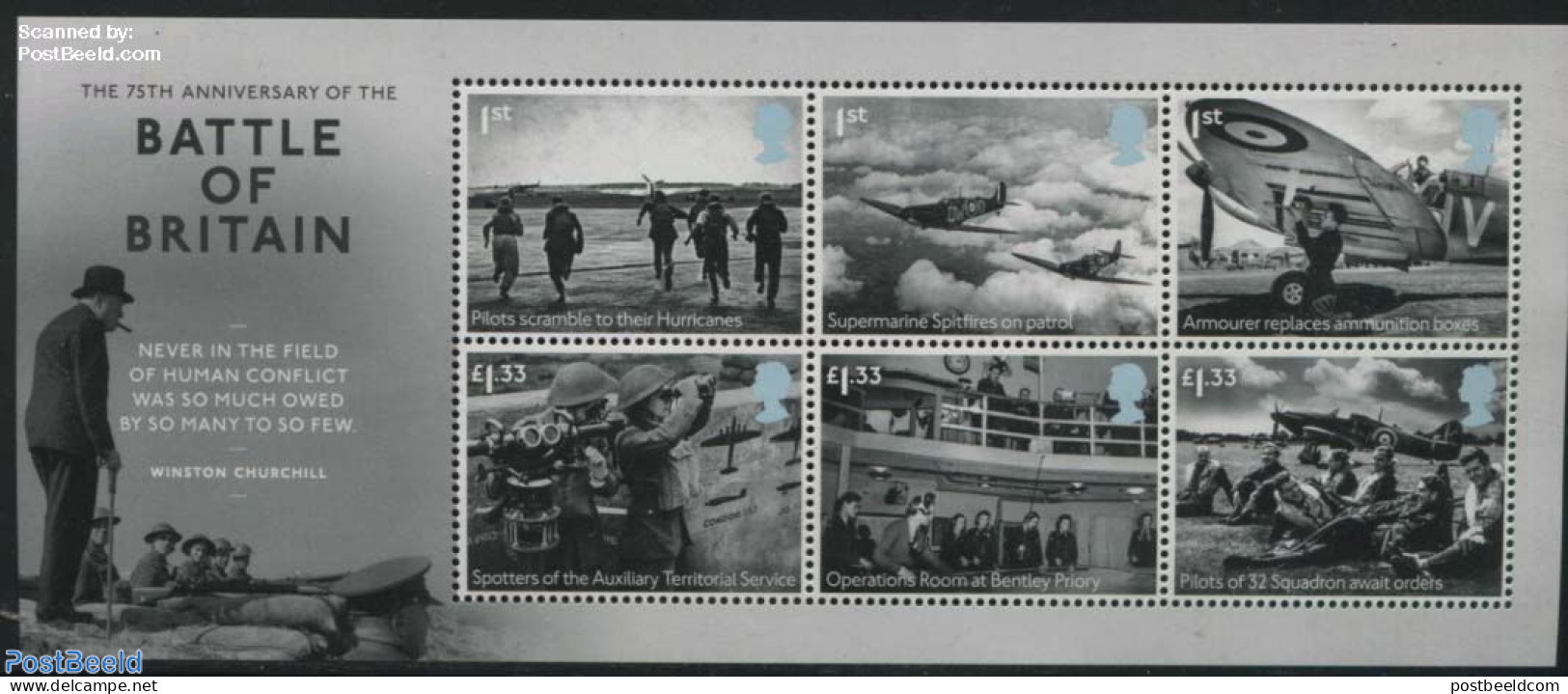 Great Britain 2015 Battle Of Britain S/s, Mint NH, History - Transport - Churchill - Militarism - World War II - Aircr.. - Unused Stamps