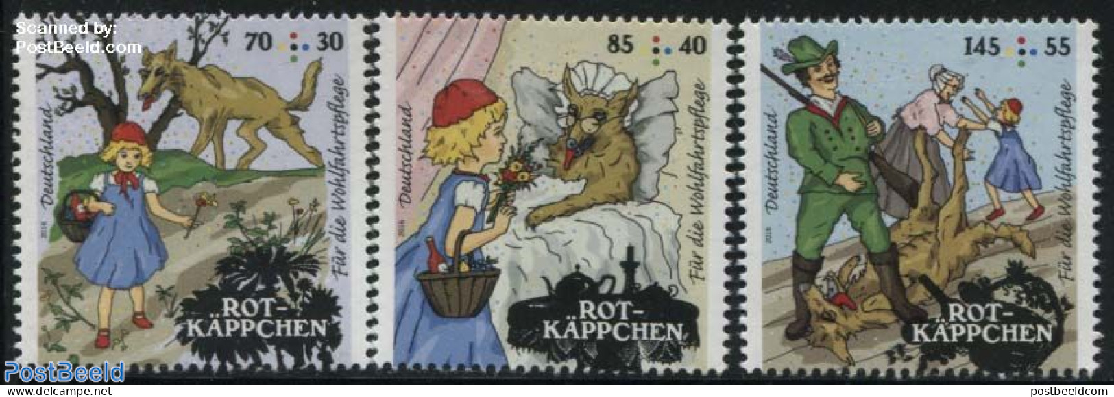 Germany, Federal Republic 2016 Welfare, Little Red Ridinghood 3v, Mint NH, Nature - Animals (others & Mixed) - Hunting.. - Neufs