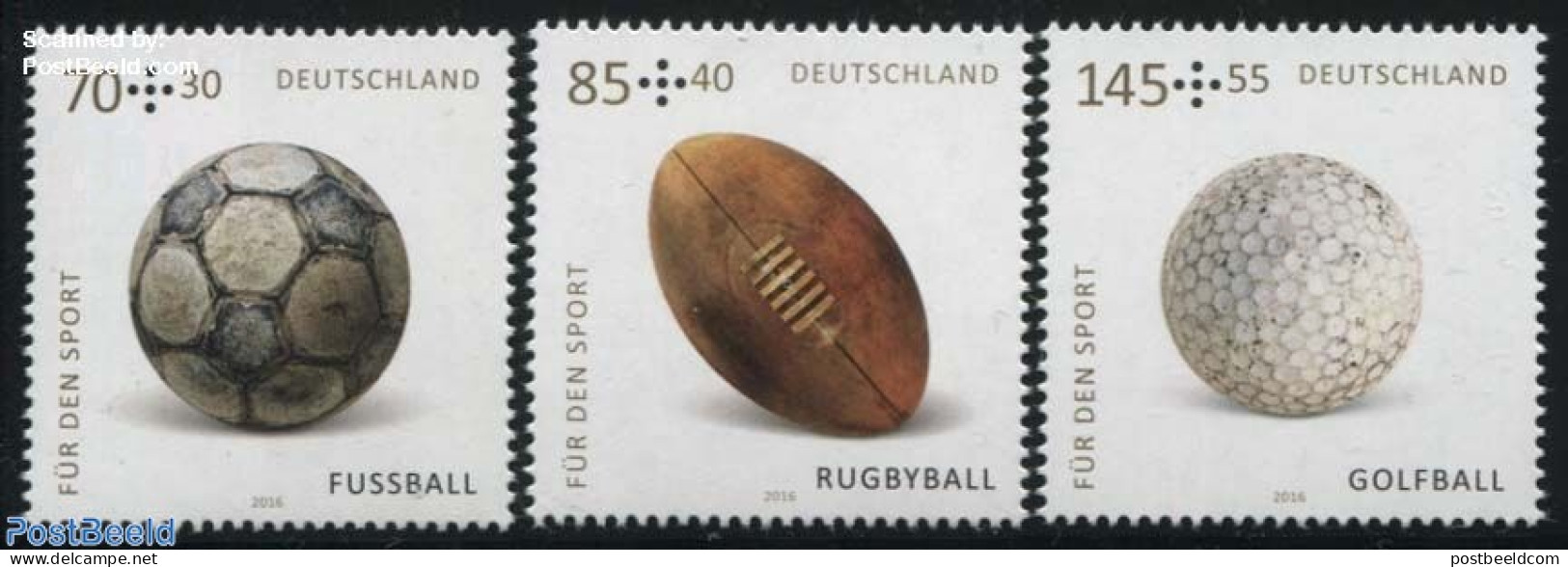 Germany, Federal Republic 2016 Sports Aid 3v, Mint NH, Sport - Football - Golf - Rugby - Sport (other And Mixed) - Nuevos