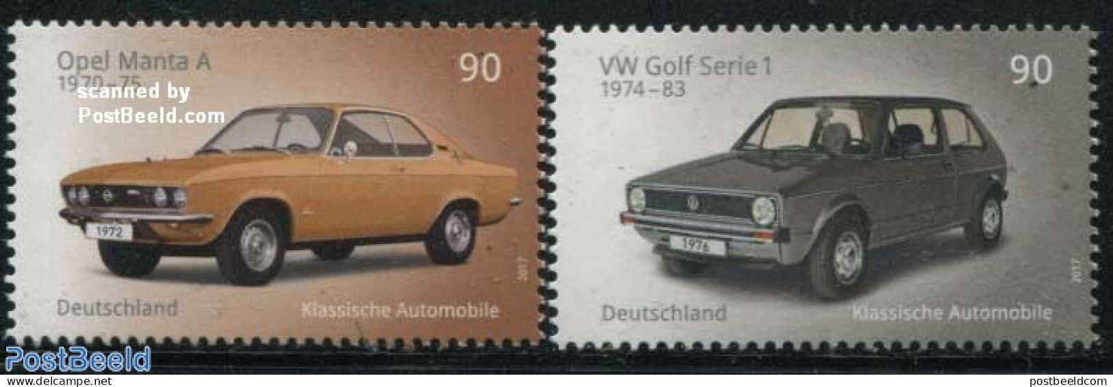 Germany, Federal Republic 2017 Classic Cars, Opel Manta, VW Golf 2v, Mint NH, Transport - Automobiles - Nuevos