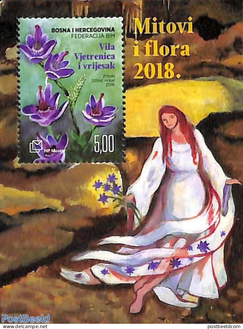 Bosnia Herzegovina - Croatic Adm. 2018 Flowers & Myths S/s, Mint NH, Nature - Flowers & Plants - Art - Fairytales - Fiabe, Racconti Popolari & Leggende