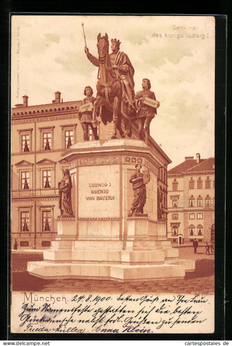 Lithographie München, Denkmal Des Königs Ludwig I., Odeonsplatz  - Muenchen
