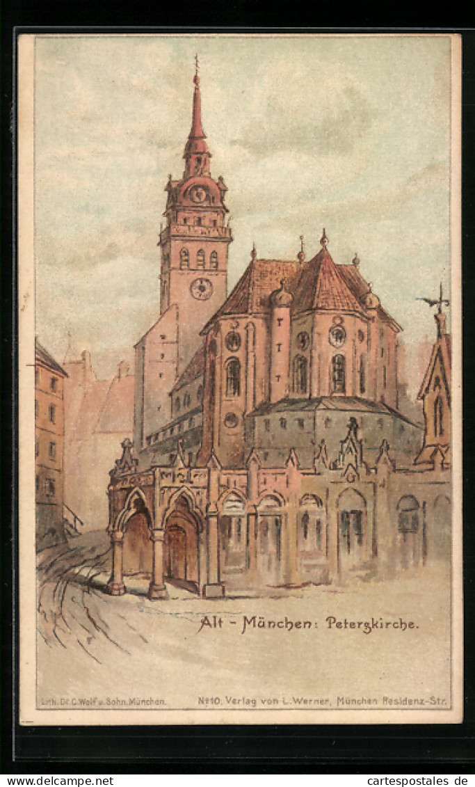 Lithographie Alt-München, Peterskirche  - München